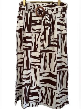 Topshop Linen Blend Button Down Zebra Skirt Sz. 8